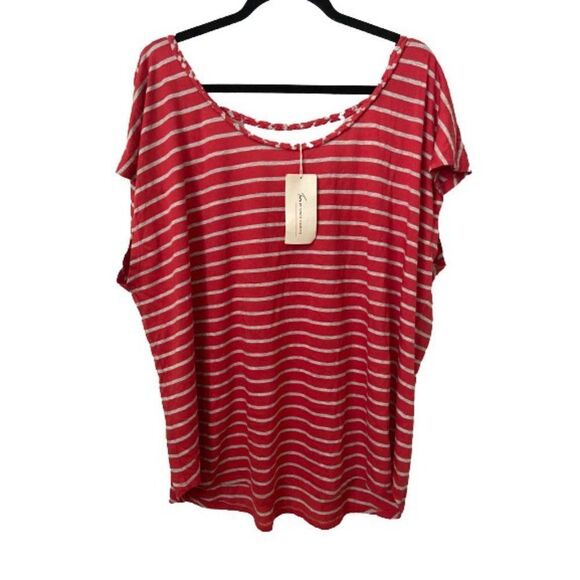 Two Vince Camuto T-Shirt Orange & Gray Striped Short Sleeve Knit Top Siz… - Picture 3 of 10